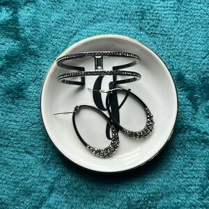 Black earrings and cuff bracelet set from Express